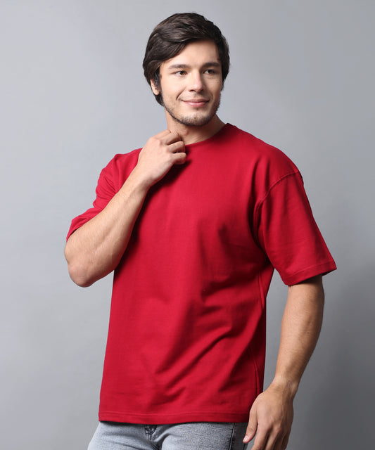 Maroon Reverie : Unisex Looper Oversized Drop-Shoulder T-Shirt